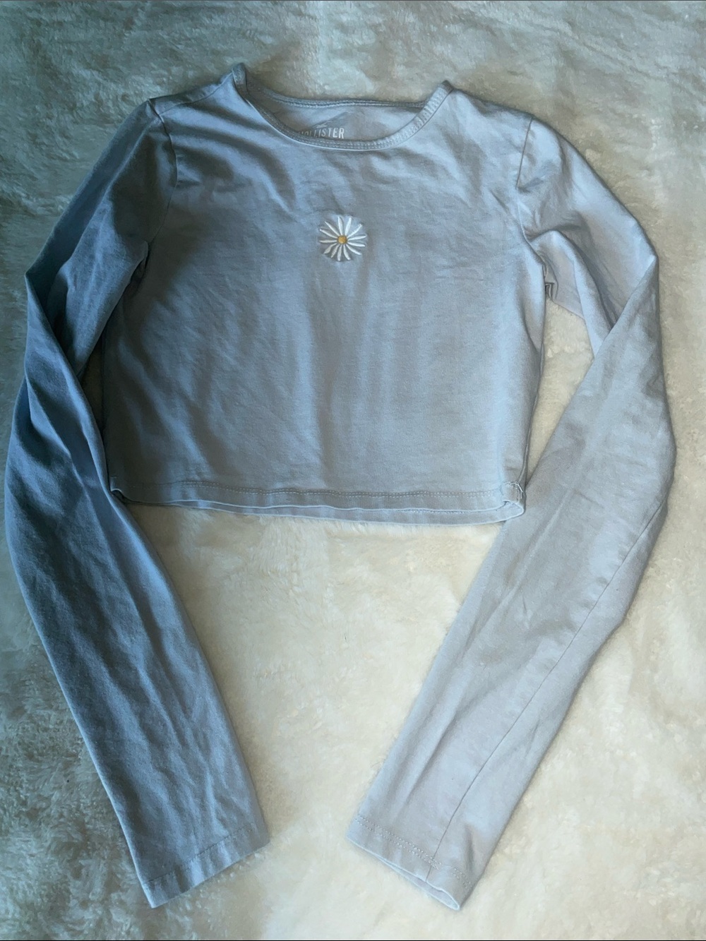 Hollister XS long-sleeved light gray-blue stretch cotton crop top